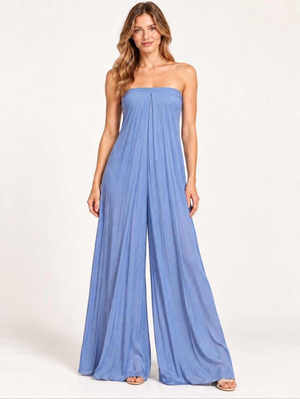 Free People Wide Leg Strapless Jumpsuit Flowy Blue Small